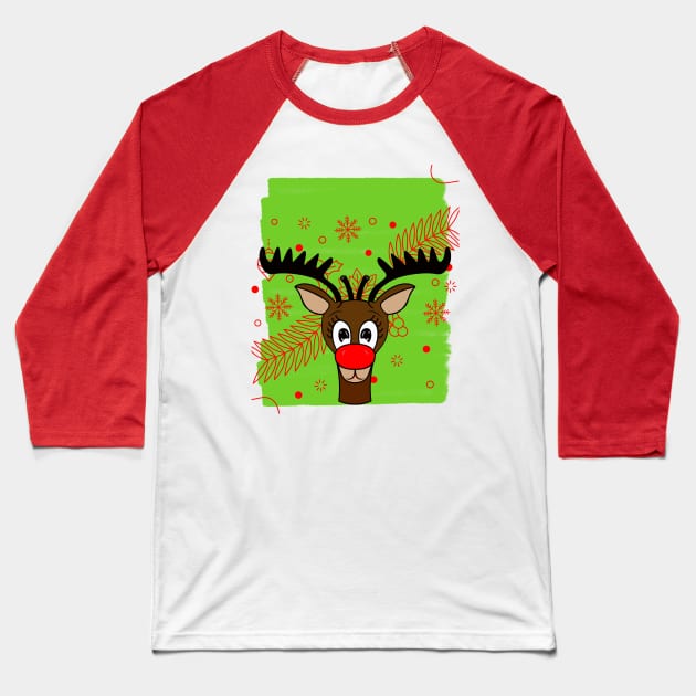 REINDEER Merry Christmas Red Nose Reindeer Baseball T-Shirt by SartorisArt1